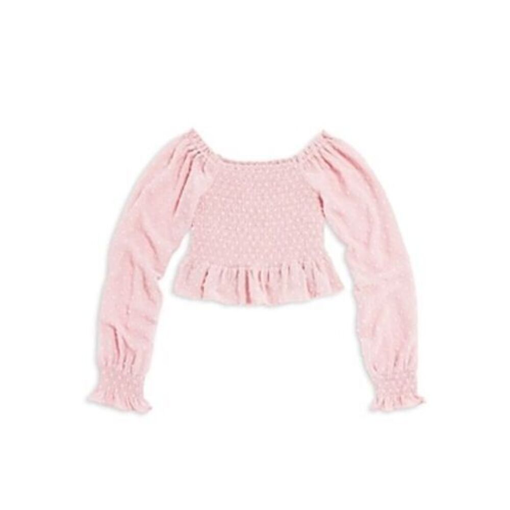 Aqua Girls Pink Swiss Dot Smocked‎ Top Size XL 14/16